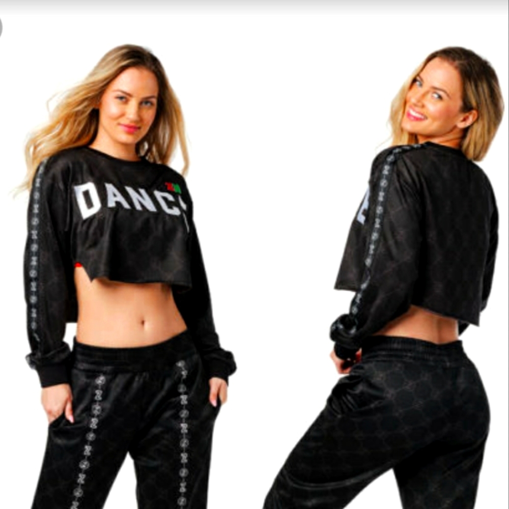 Zumba Dance Cropped Sweatshirt Small, Medium, Large Black NWT New with Tags
